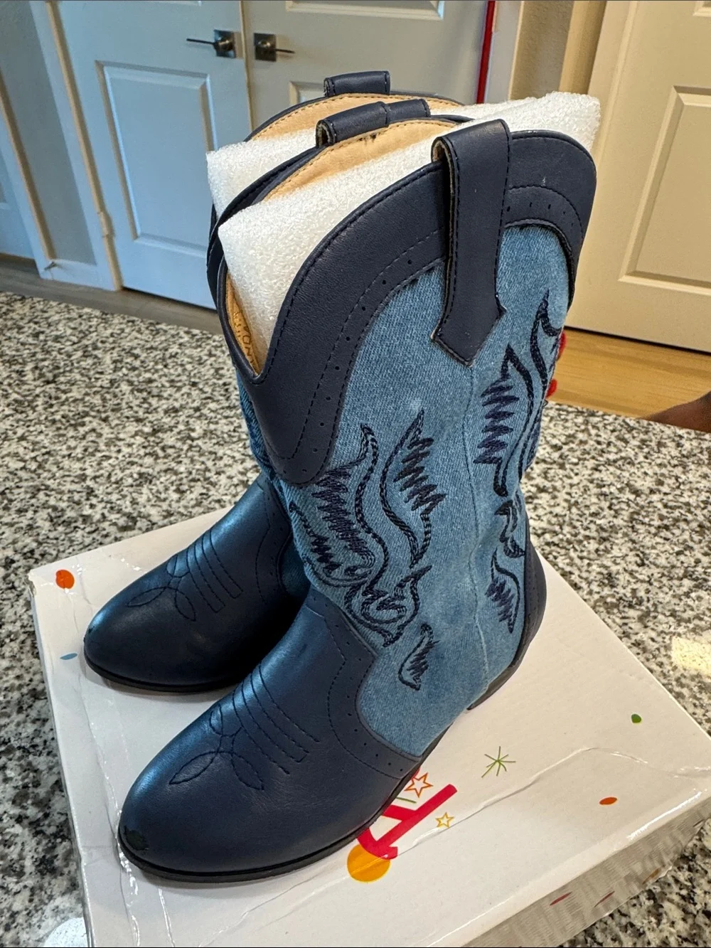 Classic Navy Western Ankle Booties with Embroidered Detail